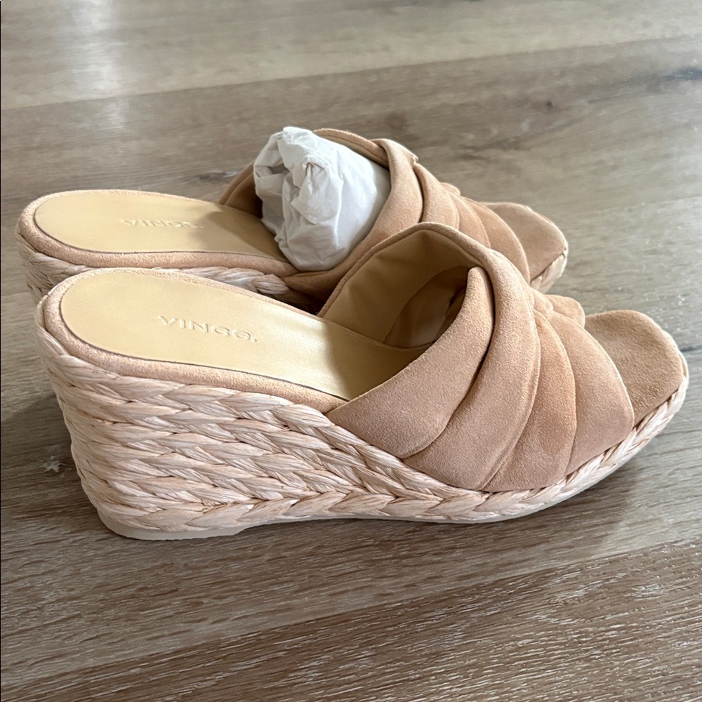 NEW [Vince] Gilian Suede Woven Wedge Heel Espadrille Padded Sandals Women’s 8 - Picture 7 of 13